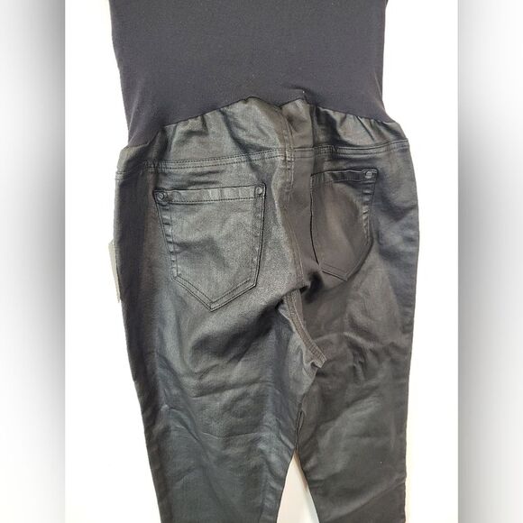NEW Indigo Blue Maternity Jeans Pants High Waist Black Faux Leather Size Medium - Picture 6 of 8